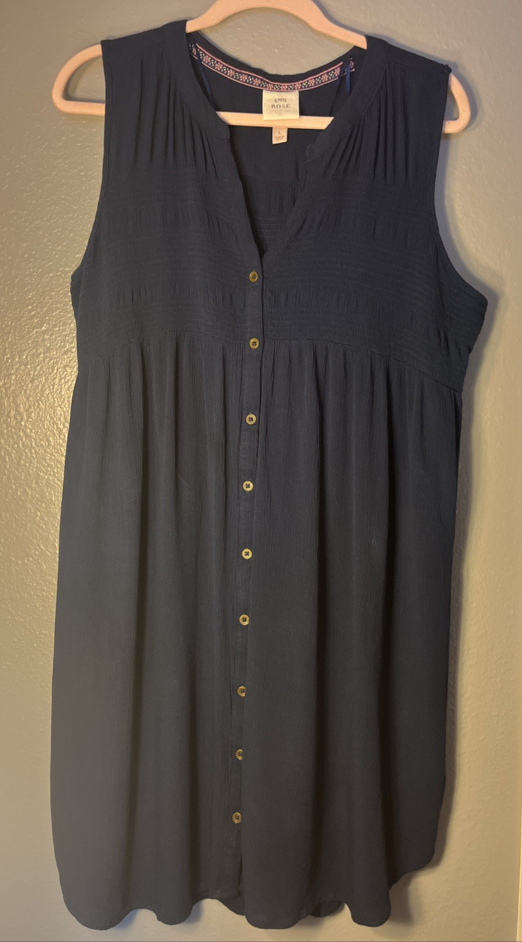 Knox Rose Sleeveless Button-up Knee Length Boho Dress Navy Blue Women's Large